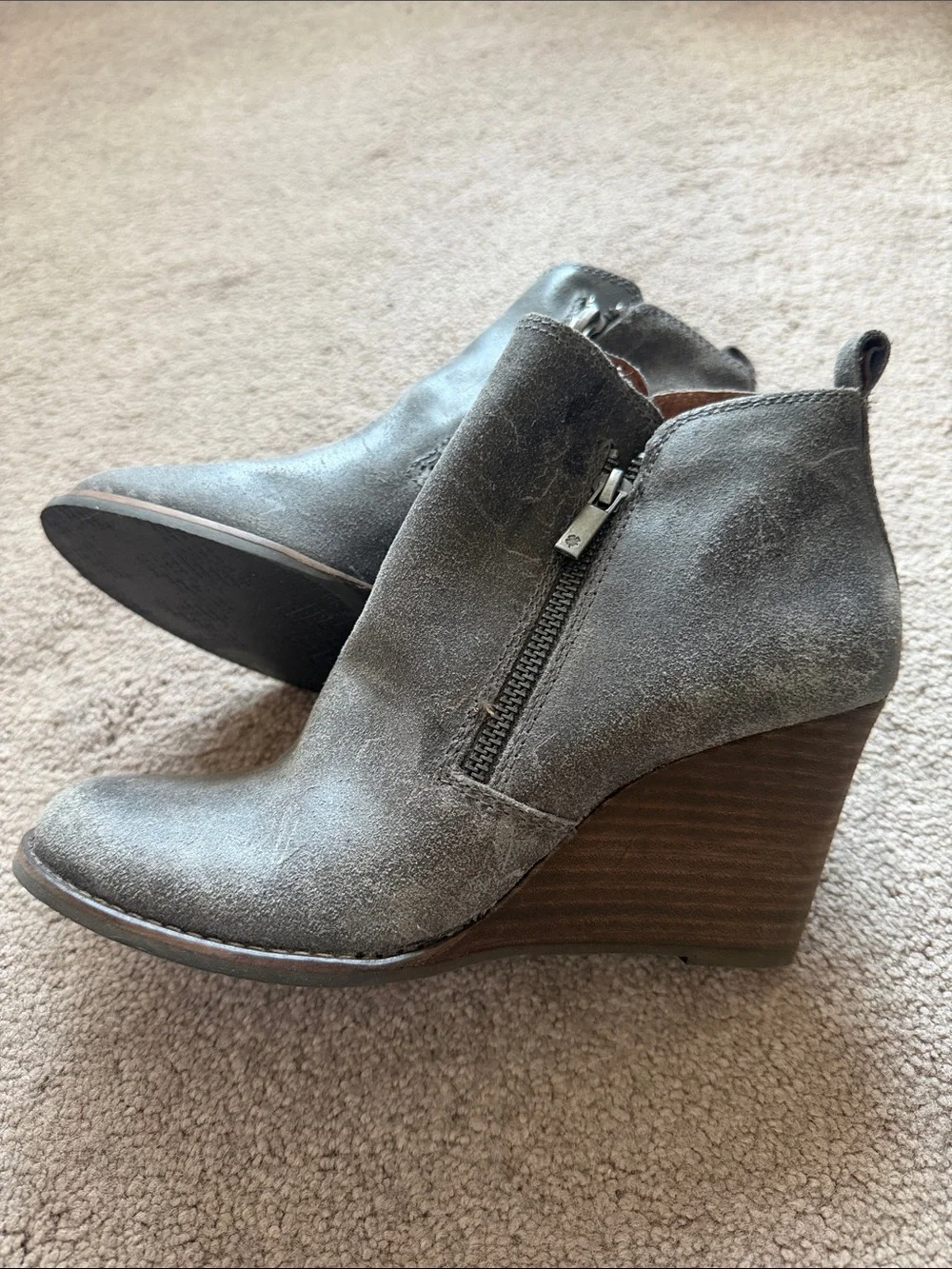 Lucky Brand Gray distressed Wedge Ankle Booties